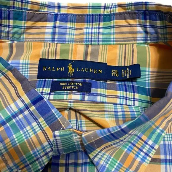 Ralph Lauren Button Front Pocket Plaid Shirt 100% Cotton Orange Mens Size XXL - Picture 4 of 10